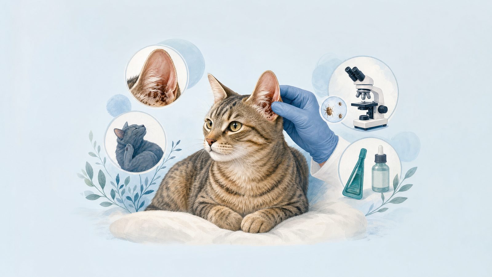 Illustration of cat with clearly visible healthy ears.