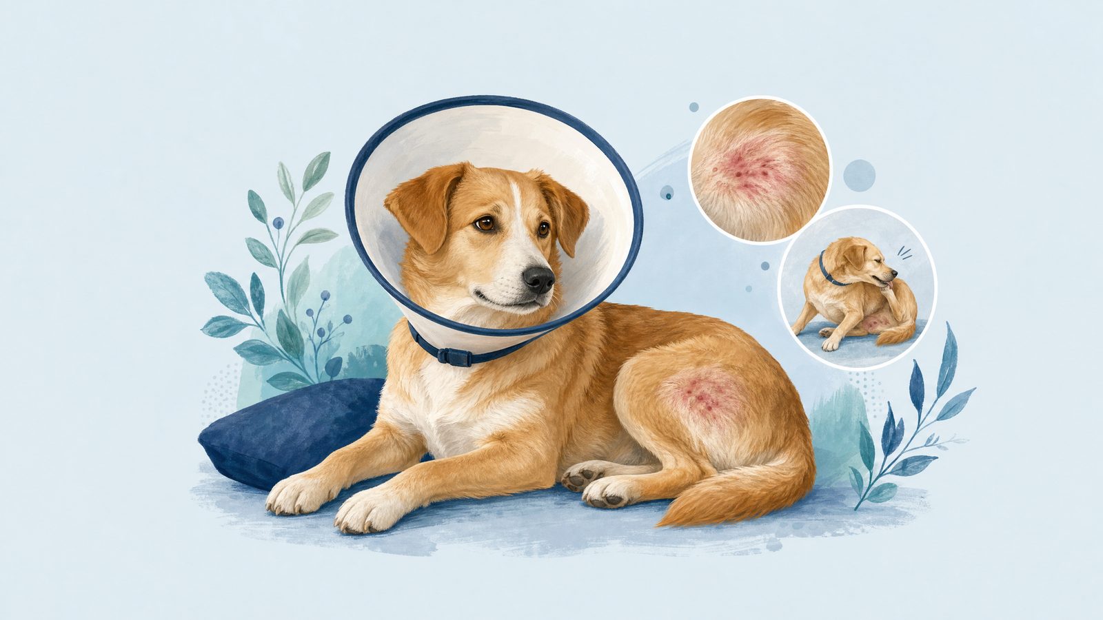 Illustration of dog wearing a comfortable recovery collar.